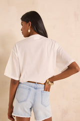 MAHE EMBROIDERED SHORT-SLEEVED COTTON BLOUSE