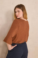 LIANA CARAMEL 3/4 SLEEVE T-SHIRT