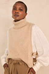QUEEN LIGHT TAUPE WOOL SLEEVELESS CAPE