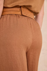 TIM CARAMEL WIDE LINEN TROUSERS