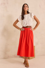 BRUNE GERANIUM FLOWY MIDI COTTON SKIRT
