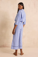 LOUISETTE ROYAL BLUE STRAIGHT STRIPED COTTON PANTS