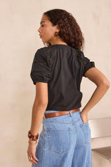 LEA BLACK BALLOON SLEEVE T-SHIRT