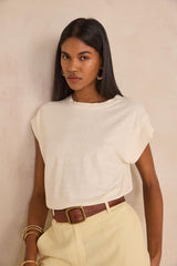 LOIC CREAM HEMP AND COTTON BLEND T-SHIRT