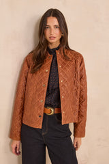 BETSY CINNAMON QUILTED LEATHER JACKET