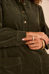 BLAKE STRAIGHT FIR GREEN CORDUROY DRESS