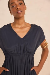 BLOOM NAVY STRAIGHT FLUID DRESS