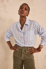 PASSY SKY BLUE STRIPED COTTON BLOUSE