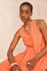 BERENISSE WIDE STRIPED COTTON SLEEVELESS DRESS