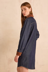 PAULINA STRAIGHT DENIM AND CORDUROY DRESS