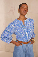 DOMY LACE-PRINT COTTON BLEND BLOUSE