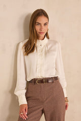 MAY CREAM HIGH-NECK SATIN BLOUSE