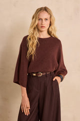 CODY EGGPLANT 3/4 SLEEVE CASHMERE SWEATER