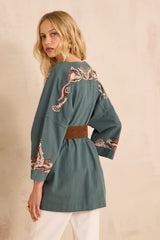 NOURIA EMBROIDERED 3/4 SLEEVE COTTON JACKET