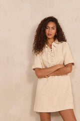 BLANCHE SHORT STRAIGHT MIXED COTTON DRESS