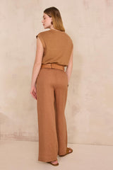 TIM CARAMEL WIDE LINEN TROUSERS