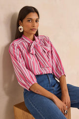 DOMITILLE BOW TIE STRIPED BLOUSE