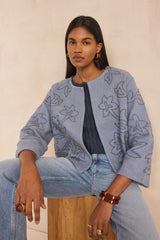 VITALIE PETROL EMBROIDERED COTTON JACKET