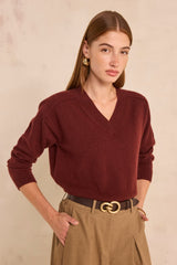 BARY BURGUNDY V-NECK CASHMERE SWEATER