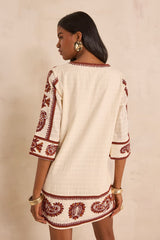 MARGUERITE STRAIGHT EMBROIDERED COTTON DRESS