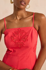 BRIELLE EMBROIDERED COTTON TRAPEZE DRESS