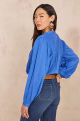DARCIE BLUE EMBROIDERED COTTON BLOUSE