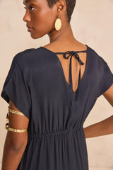 BLOOM NAVY STRAIGHT FLUID DRESS