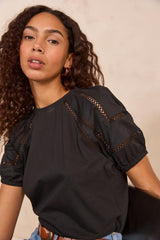 LEA BLACK BALLOON SLEEVE T-SHIRT