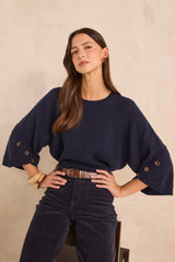 ALYA NAVY CAPE-STYLE CASHMERE SWEATER