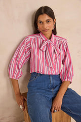 DOMITILLE BOW TIE STRIPED BLOUSE