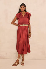 JULIANA BRICK FLUID SATIN LONG SKIRT