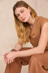 LYNA CARAMEL LINEN BLEND SLEEVELESS T-SHIRT