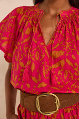 MIA SHORT-SLEEVE COTTON PRINTED BLOUSE