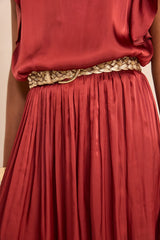 JULIANA BRICK FLUID SATIN LONG SKIRT