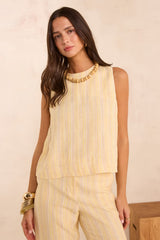 MELINA SLEEVELESS STRIPED LINEN TOP