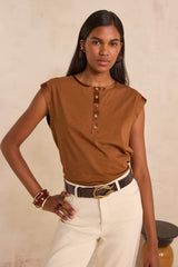 TERENCE CARAMEL COTTON SLEEVELESS T-SHIRT