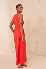 LYS GERANIUM BI-MATERIAL TRAPEZE DRESS