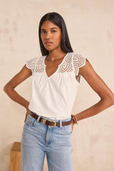 LILOU WHITE EMBROIDERED COTTON TOP