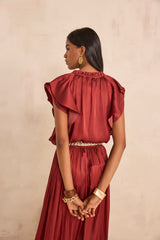 SCARLETT BRICK SATIN SLEEVELESS BLOUSE