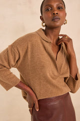 ALICIA CAMEL CASHMERE POLO SWEATER