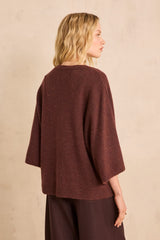 CODY EGGPLANT 3/4 SLEEVE CASHMERE SWEATER
