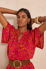 MIA SHORT-SLEEVE COTTON PRINTED BLOUSE