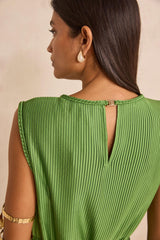 BELL GREEN PLEATED STRAIGHT DRESS