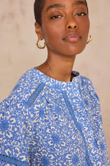 DOMY LACE-PRINT COTTON BLEND BLOUSE