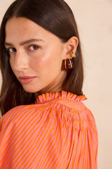 SACHA STRIPED SHORT-SLEEVED COTTON BLOUSE