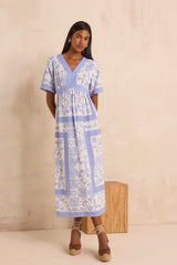 PRUNELLE PRINTED MIXED COTTON LONG DRESS