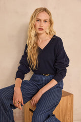 BARY NAVY V-NECK CASHMERE SWEATER