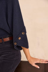 ALYA NAVY CAPE-STYLE CASHMERE SWEATER
