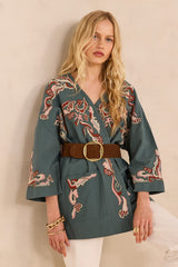NOURIA EMBROIDERED 3/4 SLEEVE COTTON JACKET
