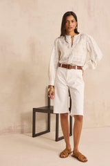 RAYAN WHITE MIXED COTTON BERMUDA